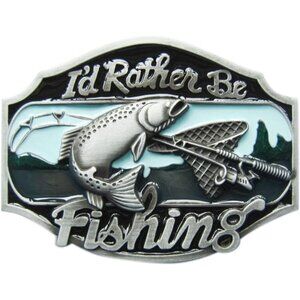🆕Men's Silver Vintage Style Rather Be Fishing Fish Western Wildlife Belt Buckle